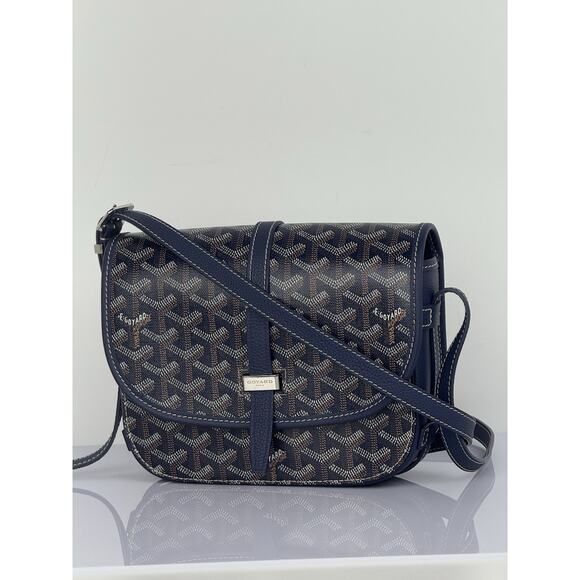 Goyard Belvedere Bag Blue Canvas Leather Crossbody - Picture 1 of 16